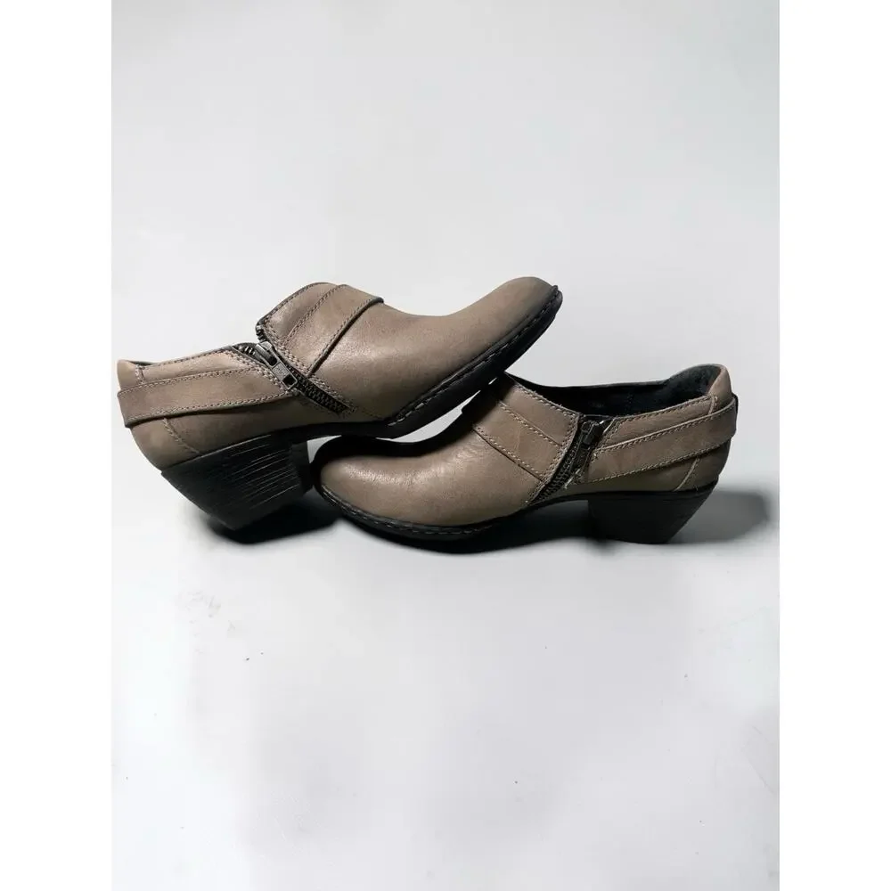Born Zowy Women’s 8.5W Gray Leather Ankle Booties Side Zip Comfort Wide EU 40